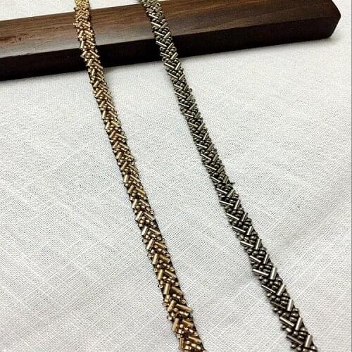 5Yards Champagne Beaded Lace Trim Vintage Beading Lace Ribbons Wedding Dress Belt DIY Collar Sewing Garment Headdress Materials