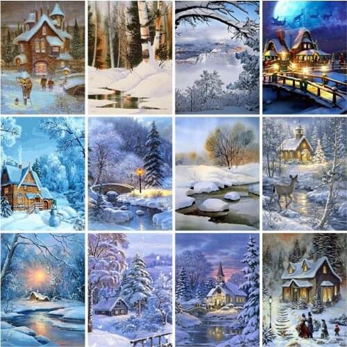 5D DIY Diamond Painting Winter Snow Scenery Landscape Full Square Diamond Gift Cross Stitch Kit Mosaic Wall Art Home Decor