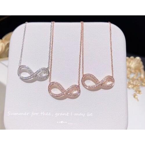 Asymmetric Infinity Endless Love Pendant Necklace Crytals Link Charm 925 Sterling Silver Jewelry Korean Simple Style for Girl