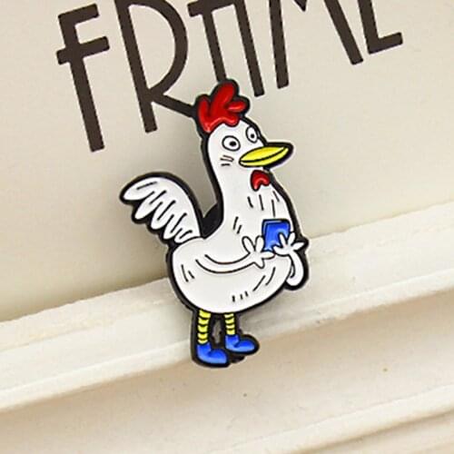 White Rooster Enamel Pin Reading a book chicken Brooches Cartoon animal Lapel Pin Bags clothes Fun Badge Custom jewelry gift