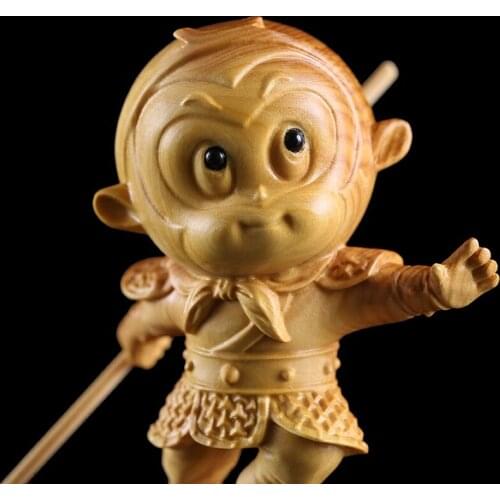 Boxwood 10cm Sun Wukong Sculpture Monkey King Wood Buddha Statue Cartoons Wu Kong Home Decor