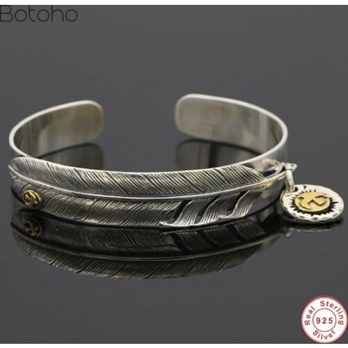 50G Indian Feather Eagle Adjustable Charm Bracelet Bangles 100% Real Pure 925 sterling silver colour jewelry Women Men Bracelet