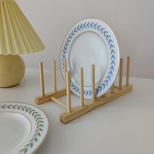 Wood Kitchen Dish Drying Rack Tableware Drainer Storage Basket Shelf Forks Bowl Plate Dishes Holder Drainer Organizer