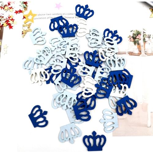 50Pcs Wooden Crown Confetti Blue Crown Button Sequin Its A Boy 1st Birthday Baby Shower Table Confetti DIY Party Decor Supplies