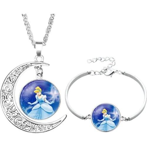 Disney cartoon necklace+Bracelet Two-piece Frozen Elsa and Anna Princess Sofia Ariel clothing accessories girl birthday toy gift