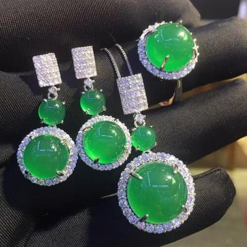 Jadery 925 Sterling Silver Natural Green Jade Rose Gold Necklace/Earrings/Ring Women Fine Jewelry Christmas gift