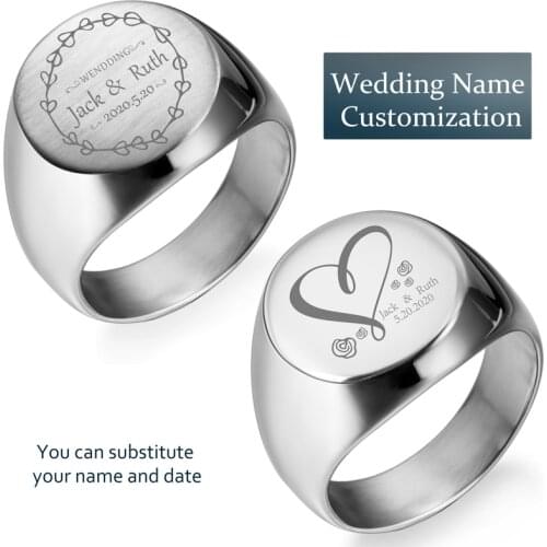 HAWSON Custom Rings Laser Engrave Logo Name Round Width Polish&Brush Finger Ring Special Gift for Wedding&Anniversary