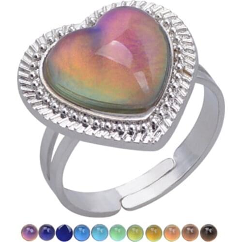 Big Peach Heart Mood Ring Color Change Adjustable Emotion Feeling Changeable Temperature Lovers Ring 1PC Dropshipping Gift