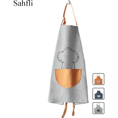 Kitchen Antifouling and Oilproof Household Work Overalls Simple Solid Color Adjustable Length Adult Sleeveless Apron with Pocket