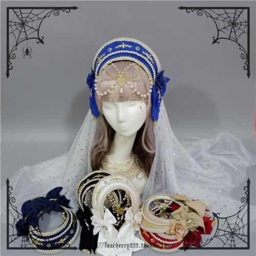 Lolita Lace Pearl Bead Chain Halo kc Gothic Girl Virgin Mary Cosplay Handmade Headwear Crown Props Palace Style Original Vintage