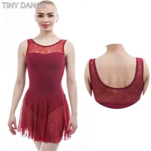 Adult Lace Leotard Dress Gymnastics Leotard Ballerina Camisole Leotard Bodysuit Cotton Dance Wear Girls Skirted Leotards 01D0025