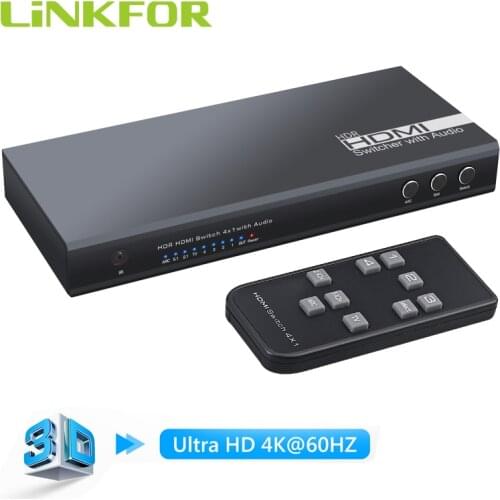 LiNKFOR HDMI 2.0 Audio Extractor 4X1 HDMI Splitter Switch 4K HDMI Adapter 4K@60Hz Ultra HD Optical TOSLINK SPDIF 3.5mm Audio