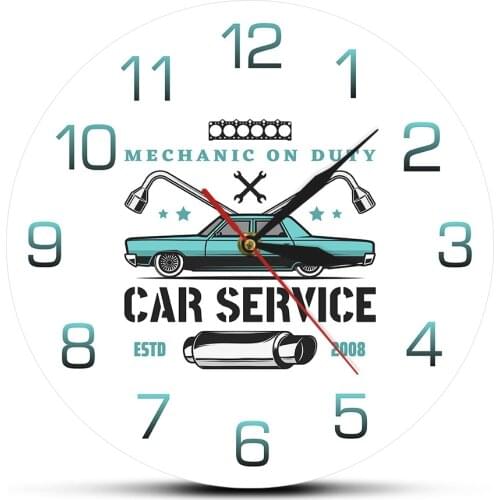Mechanic On Duty Car Service Clock Custom Auto Sign Garage Personalized Wall Clock Vintage Car Repair Shop Logo Time Clock