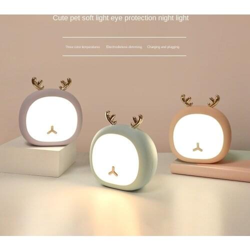 Cute pet deer lamp multifunctional childrens room with sleeping bedroom usb charging desk lamp cartoon night light 2pcs