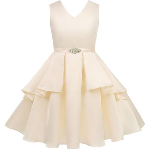 Cute Satin Girl Party Dress Sleeveless Kids Girls First Communion Gowns Girl Pageant Princess Gown Flower Girl Weddings Dresses