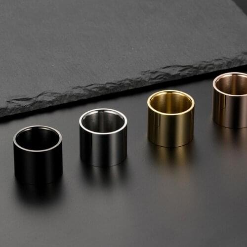 Fashion High Polished Long Tube Stainless Steel Wide Ring For Men Rose Gold/Black/Gold/Silver Color Big Ring