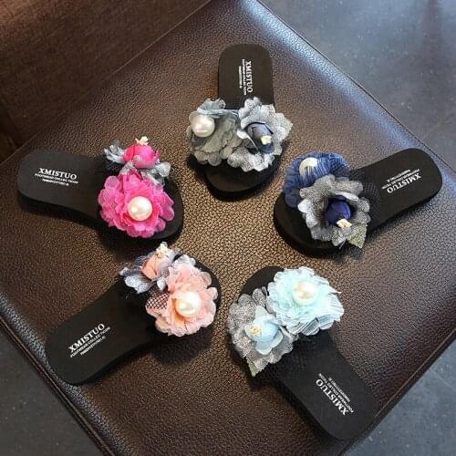 Fashion Sequin Floral Girl Slippers Rhinestone Princess Shoes Children Beach Slipper Girl Sandals Flats Soft Kids Slippers