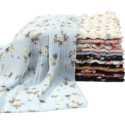 Fashion Pleated Chiffon Hijab Flower Printed Crinkle Scarf Women Wrinkle Scarves Bufandas Summer Muslim Bandana Foulard 180*70cm