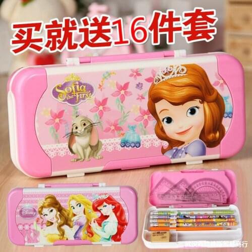 Disney Princess Stationery Box Set Creative Cute Three-layer Multifunctional Pen Case Storage Box School Supplies Gift