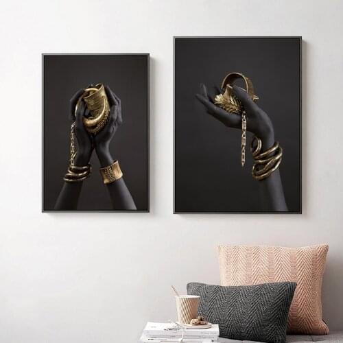 Black White Character Hands Wall Art Print Golden Bracelet Canvas Painting Wall Pictures for Living Room Modern Home Decor TB128