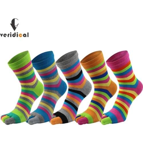 1 Pairs Combed Cotton Woman Short Socks With Toes Striped Rainbow Breathable Soft Elastic Harajuku Five Finger Socks EU 35-39