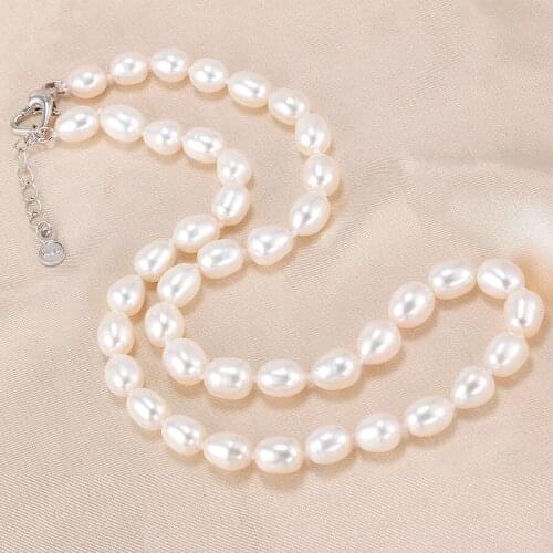 NEW! AAAA 7-8mm Natural Freshwater Pearl Necklace,Women Jewelry Necklace,925 Silver White Pink Purple Real Pearl Jewelry