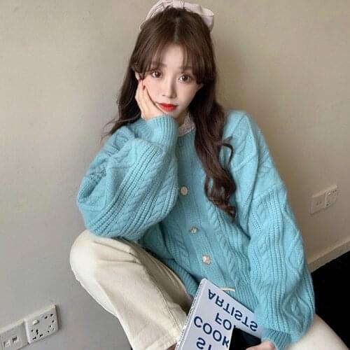 2021 Spring And Autumn New Fashion Chic Button Knit Twist Sweater Jacket Cardigan Sweet Girl Simple Solid Color Sweaters Jacket