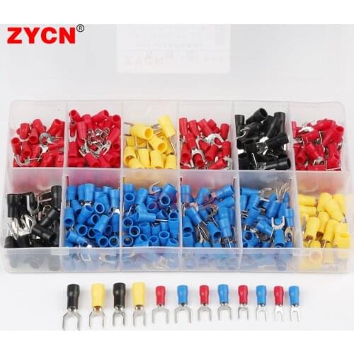12 Sizes Crimp Terminal Insulated Connector SV1.25-3 /2-4 Fork-Shaped Wire Copper Cold Press Block Lug 430PCS 0.5-6mm² AWG10-22