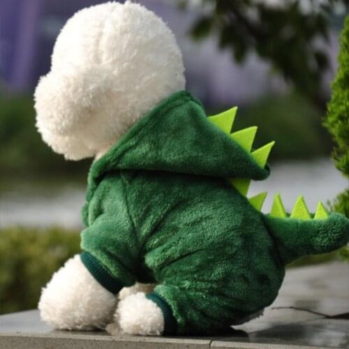 Pet Clothes Cat Funny Dinosaur Costume Hooded Plush Cat Winter Warm Coat For Kitten And Kitten Puppy Dog Green Clothes