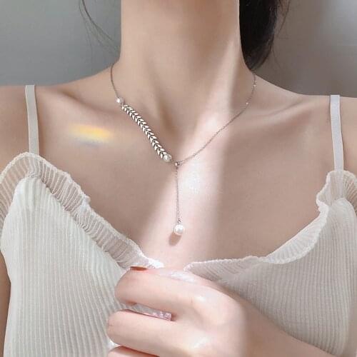 VENTFILLE 925 Sterling Silver Wheat Ear Pearl Necklace for Women Trendy Luxury Temperament Wild Clavicle Chain Party Jewelry