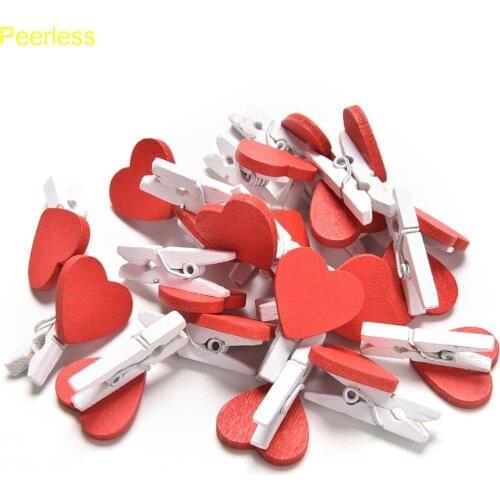 Peerless 20pcs/Pack Mini Heart Love Clothes Wooden Photo Paper Peg Pin Clothespin Craft Postcard Clips Home wedding Decoration