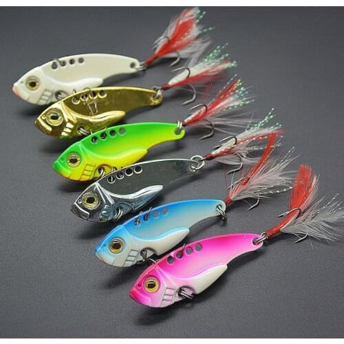 7/10/15G Hard Metal Vib Blade Lure with Feather Sinking Vibration Baits Artificial Vibe for Bass Pike Perch Fishing