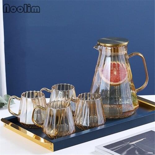Transparent Glass Cold Kettle Drinking Water Cup Heat Resistant Juice Jug Kitchen Beverage Wine Bottle Pitcher with Lid Tea Pot