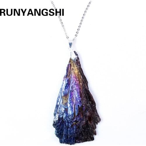 Runyangshi 1pc Natural Quartz Crystal Jet stone pendant Rainbow Titanium Cluster Necklace Mineral Specimen Healing