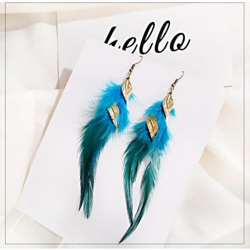 Summer Boho Feather Earrings For Women Kolczyki 2020 Gold Leaf Pendant Blue Pink Long Earrings Brinco Feminino