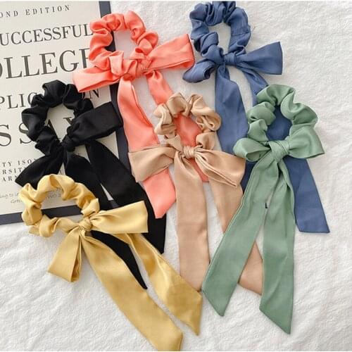 Silk Hair Bands For Women Solid Color Bowknot Scrunchies Hair Ties Headbands Ponytail Holder Head Band Girl Hair Accessories
