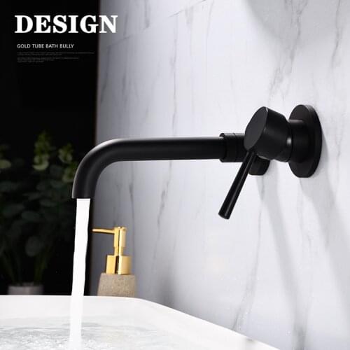 Black Concealed Bathroom Basin Sink Mixer Tap Single Handle Wall Mounted Faucet with Swivel Spout