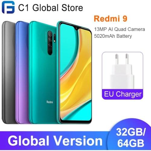 In Stock！Global Version Xiaomi Redmi 9 32GB / 64GB Smartphone Helio G80 Octa core 13MP AI Quad Camera 6.53” Display 5020mAh