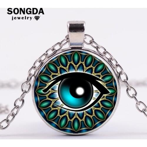 SONGDA Gothic Cartoon Devil Eyes Human The Third Eye Necklace Antique Glass Dome Bronze/Sliver/Gold/Black Chain Necklace Pendant