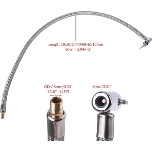 Standard Tire Inflator Pump Hose Air Chuck Inflator Compressor Pump Extension Hose Steel Tube for Car Truck Bike