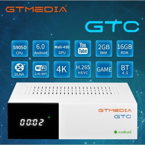 Gtmedia GTC Android TV Box Satellite TV Receiver Combo Tuner DVB-S DVB-T DVB-C 2G+16G supports 3D 4k HD TV box Built-in WiFI