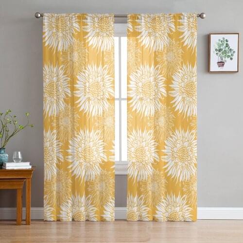 Blooming Sunflowers Window Treatment Tulle Modern Sheer Curtains for Kitchen Living Room the Bedroom Curtains Decoration