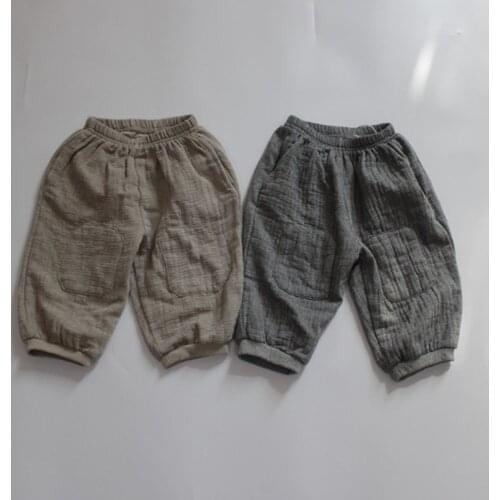 2021 Spring Children Cotton Linen Pants Korean Style Solid Color Toddlers Kids Lantern Trousers