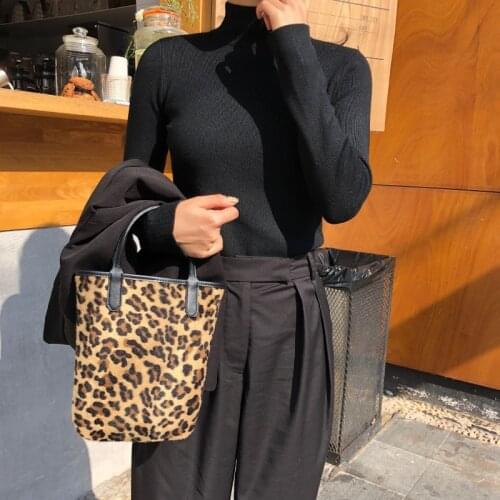 Vintage Leopard Pattern Women Shoulder Bags Fashion Faux Fur Ladies Small Purse Handbags Female Daily Mini Tote Top Handle Bag