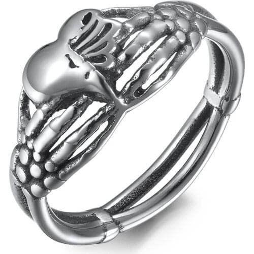 Vintage Stainless Steel Hand Holding Love Ring Punk Mens and Womens Ring