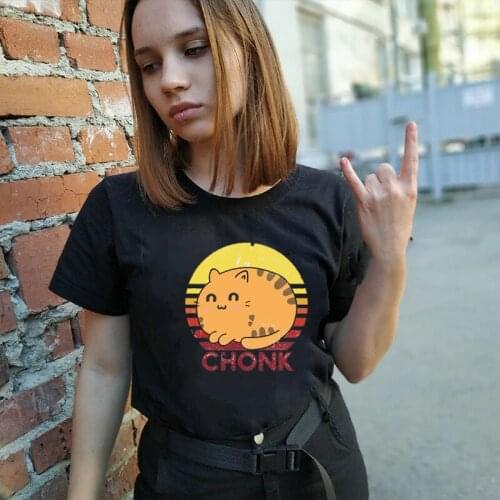 Cat Pew Pew Madafakas Printed Women T-Shirt Girl Chonk Cat Funny Cute Fat Cats Meme Tops Summer Fashion Hip-hop Female Tee