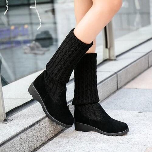 Womens boots autumn and winter new over the knee boots sleek comfort plus cotton flat Flock boots knitting women yui7