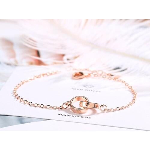 Rose Gold Double Hollow Ring Round Circle Bracelet For Women 925 Sterling Silver Jewelry pulseras mujer bileklik