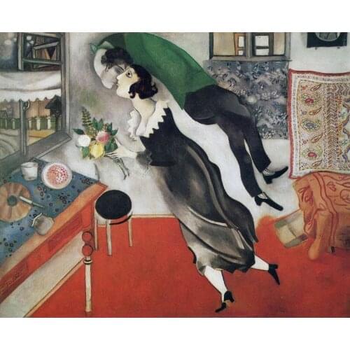 Famous modern handmade painting reproduction Marc Chagall-flying to kiss on Birthday on oil painting canvas for home decor