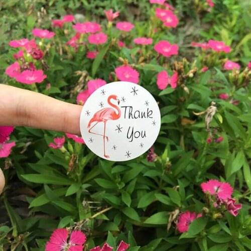 120/Batch Flamingo Round "Thank You" Printing Sticker Printing Label DIY Sticker Biscuit Box Egg Yolk Crisp Label Decoration